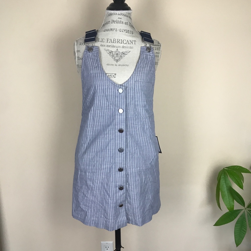 Volcom blue striped overall short dress